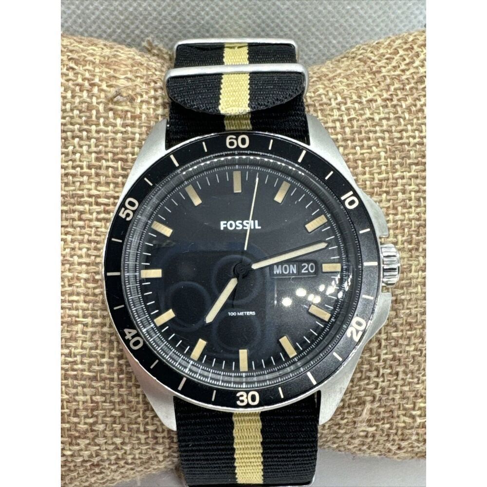 Fossil FS5292 Men's Two Tone Textile Analog Black Dial Quartz Wrist Watch AEA408
